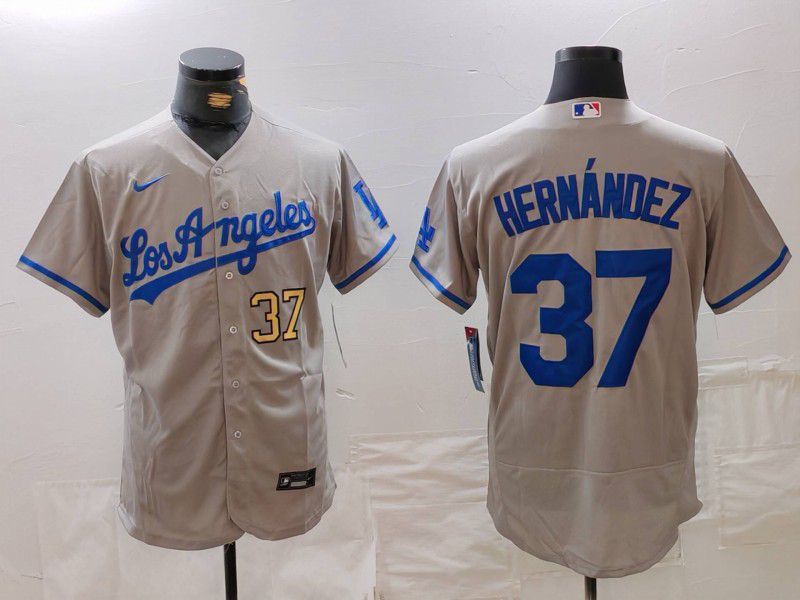 Men Los Angeles Dodgers 37 Hernandez Grey Nike Elite 2024 MLB Jersey style 7267